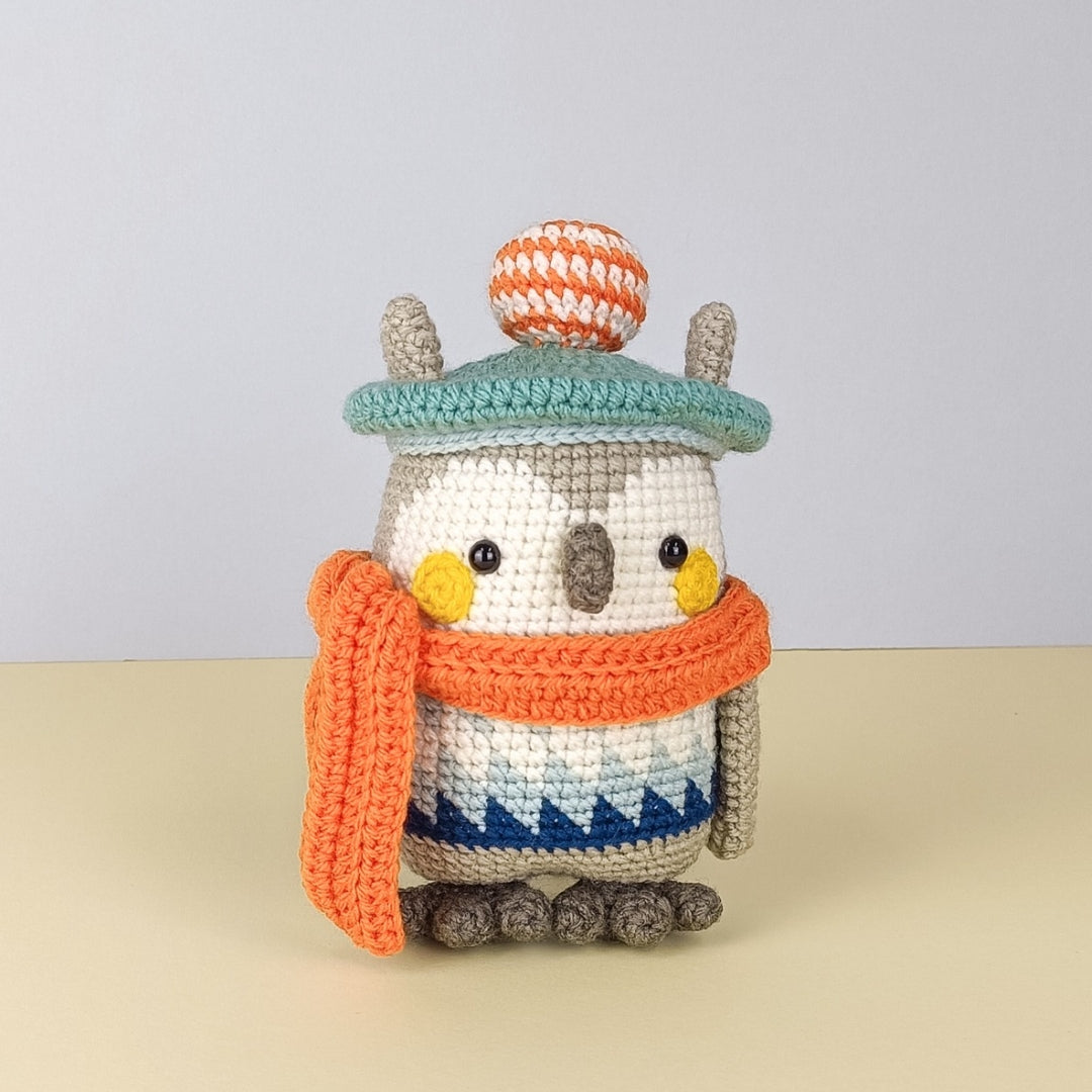 Cute crochet owl with orange scarf