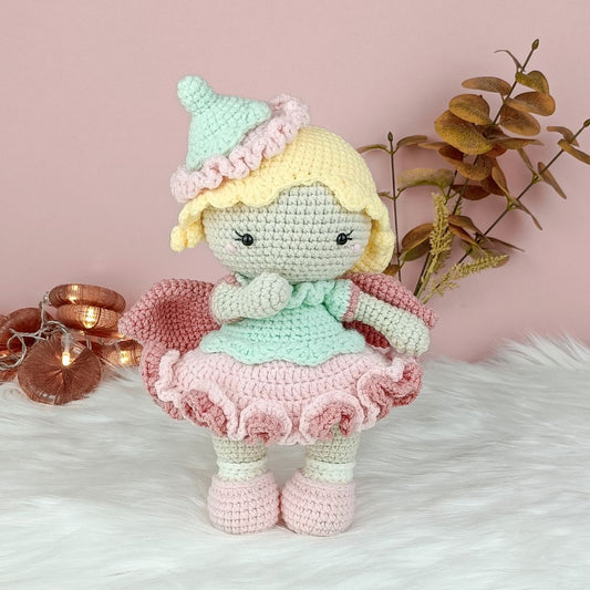 Handmade fairy doll in cute pink dress