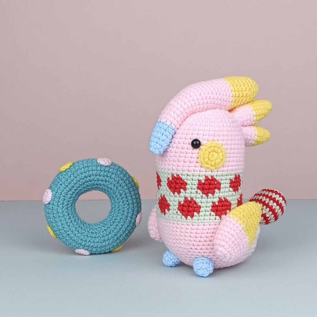 Cute crochet pink cockatoo