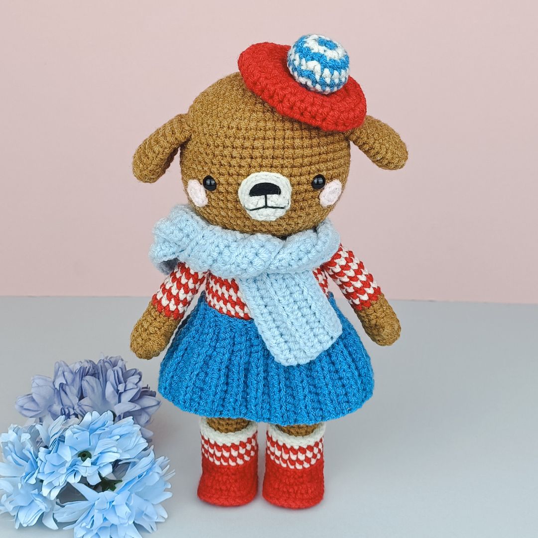 Cute crochet dog in Christmas outfit