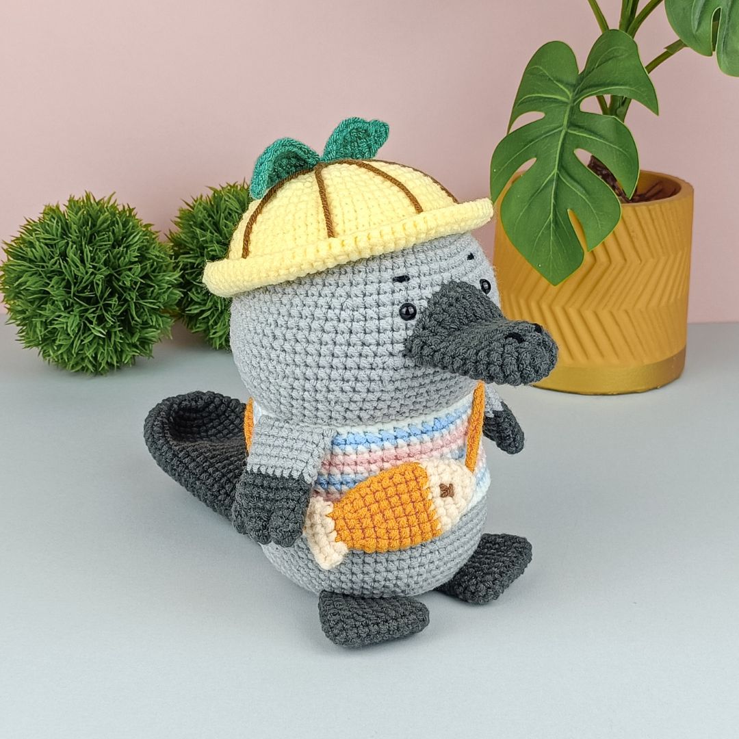 Cute crochet platypus with fish bag