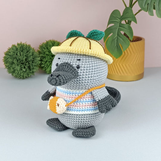 Crochet Platypus stuff toy with yellow hat