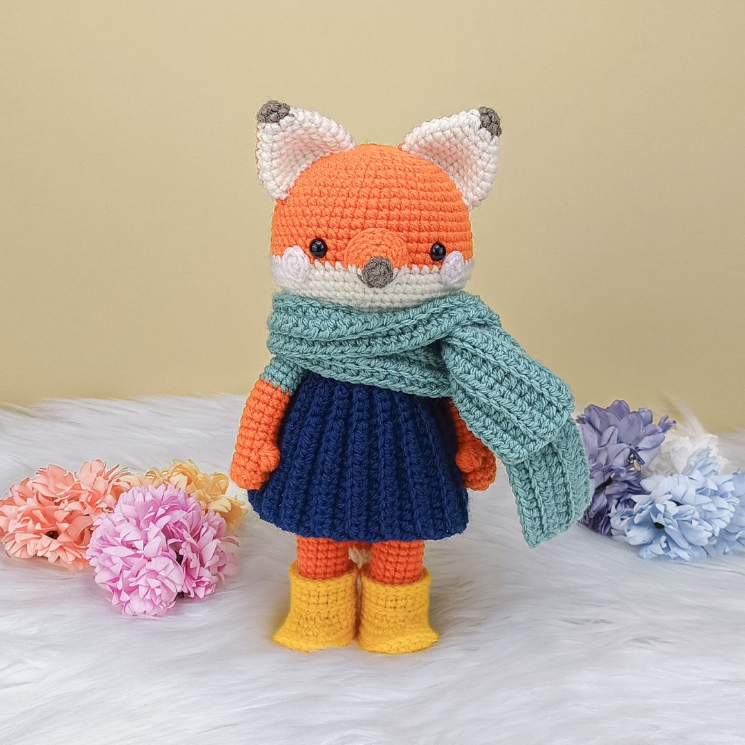 Handmade orange fox in yellow boots