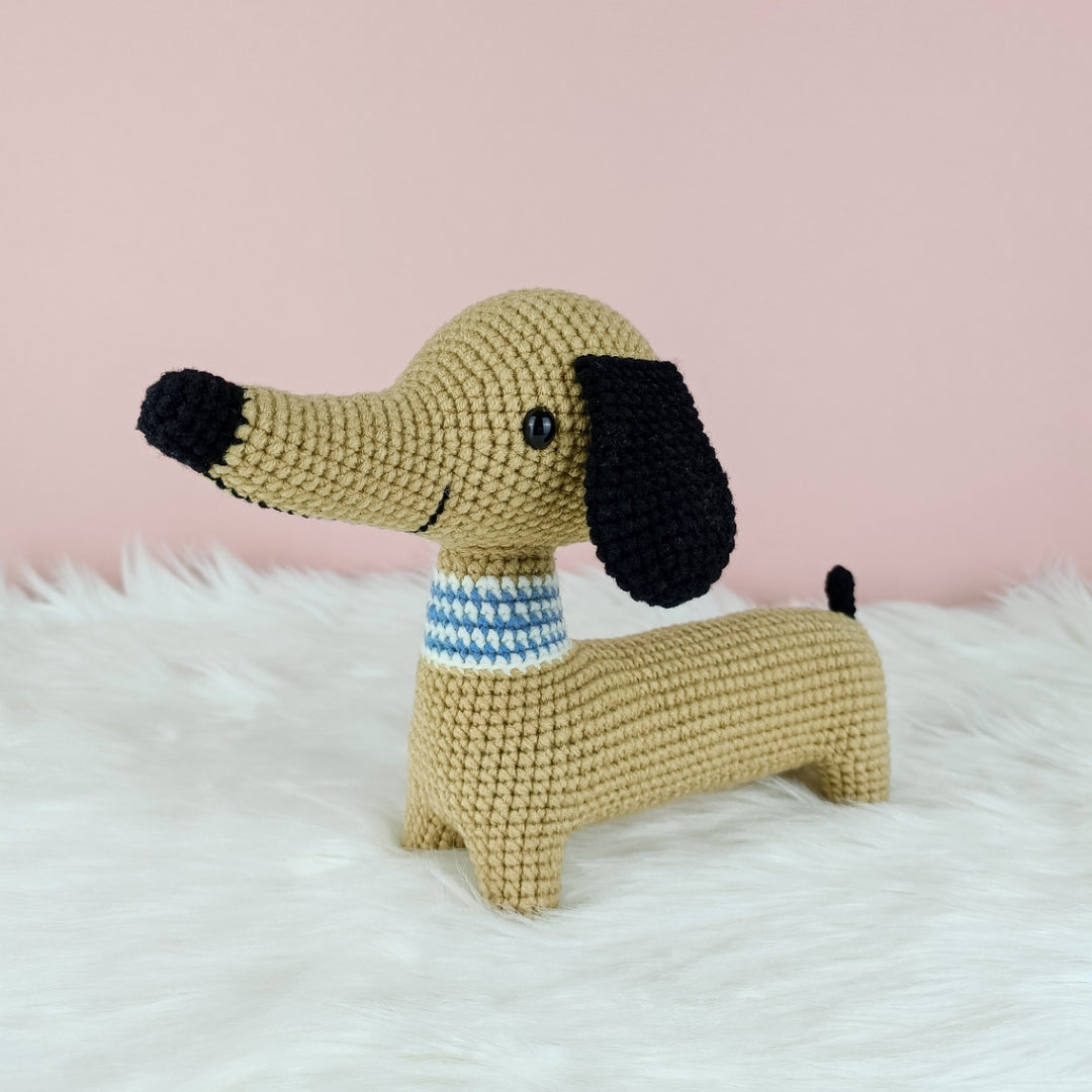 Cute brown crochet Dachshund dog