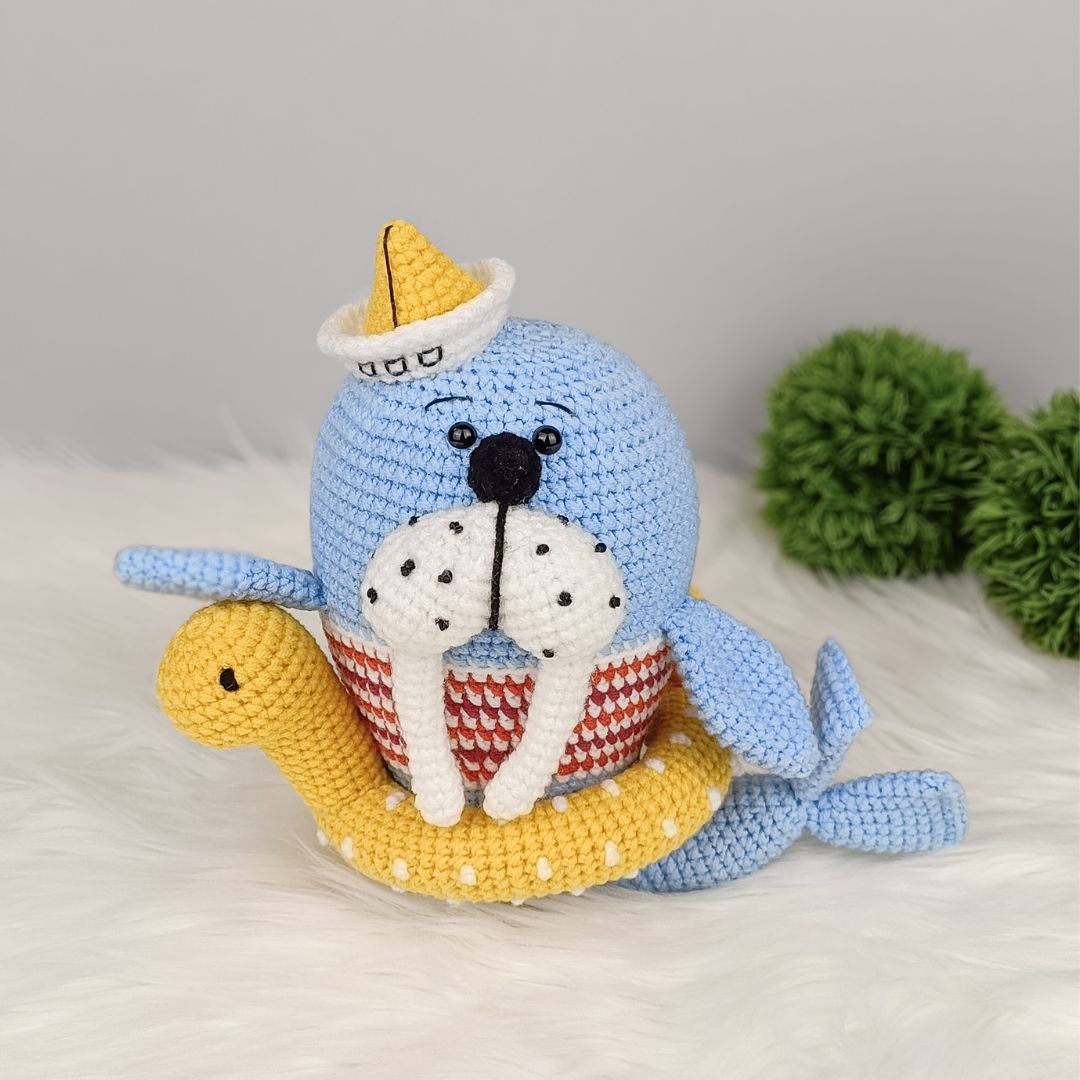 Cute crochet walrus with swim ring