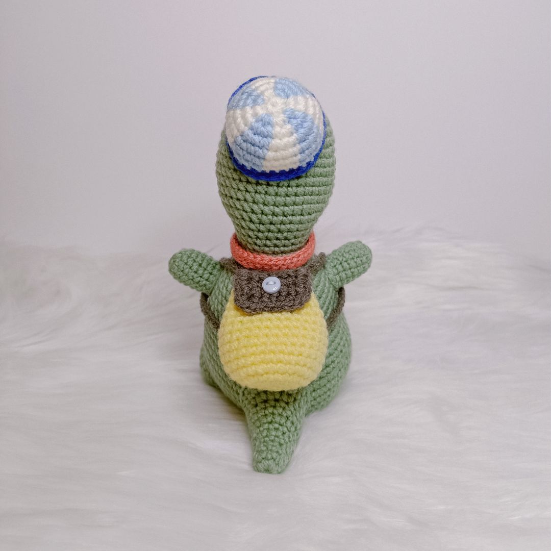 Crochet cute T-rex Dinosaur going to school.