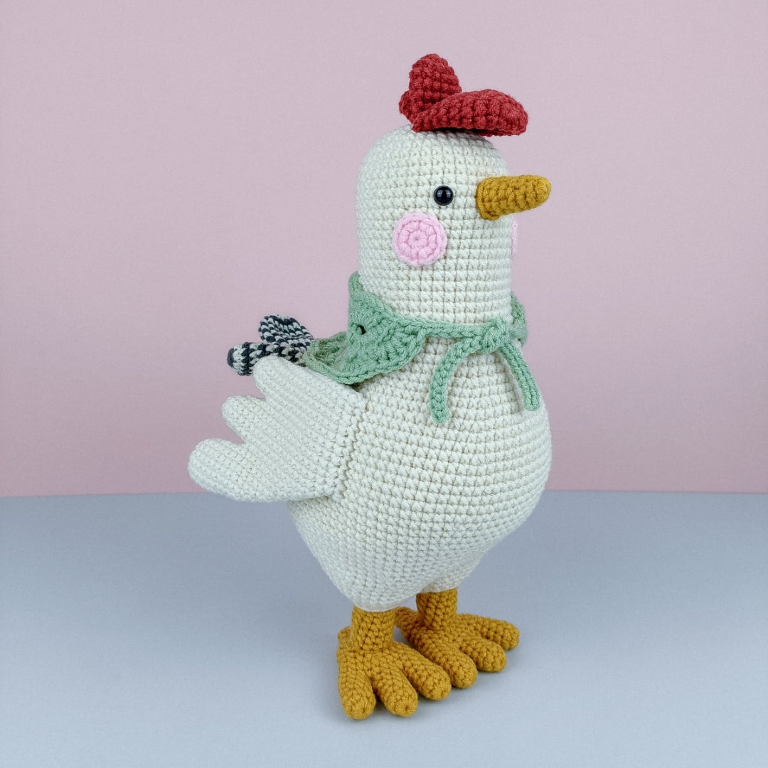 Colourful Crochet Hen with Green Scarf