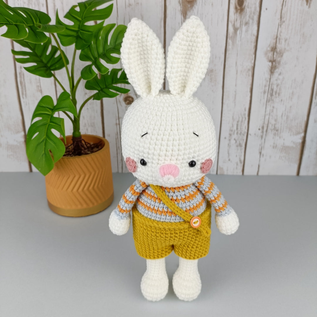 Cute bunny amigurumi in striped shirt